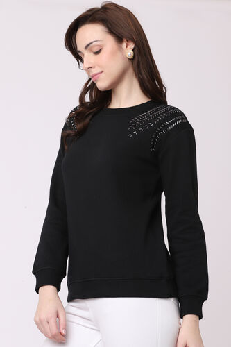 Black Solid Round Neck Top, Black, image 4